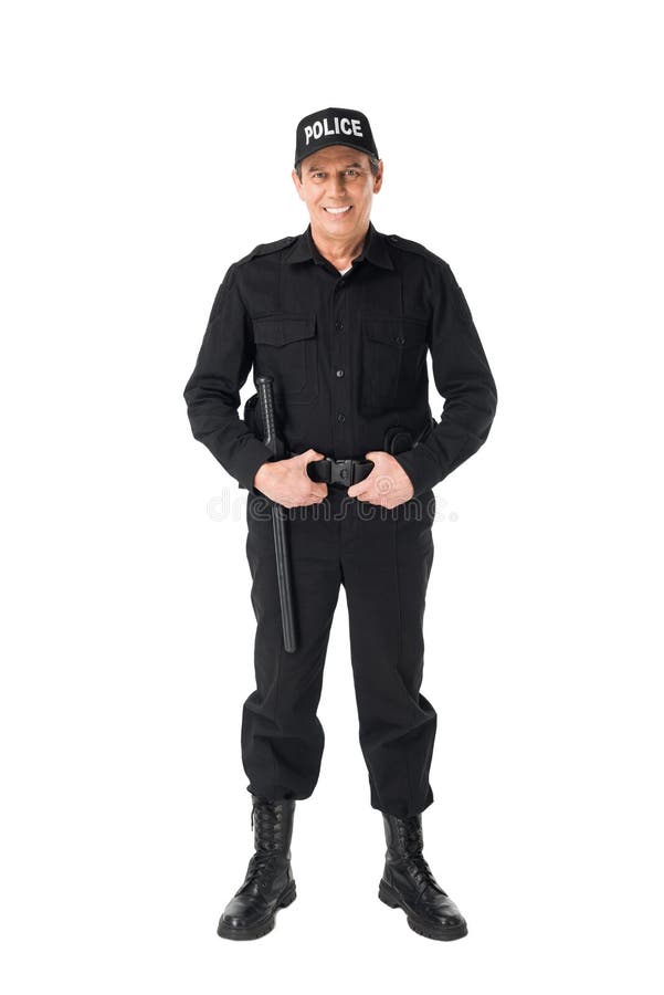 Uniforme d'uso del poliziotto bello isolata immagini stock libere da diritti Uniforme d'uso del poliziotto bello isolata immagini stock libere da diritti