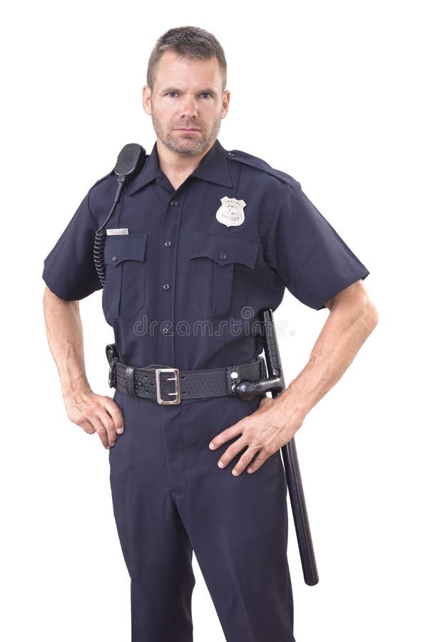 Uniformed police officer on white background