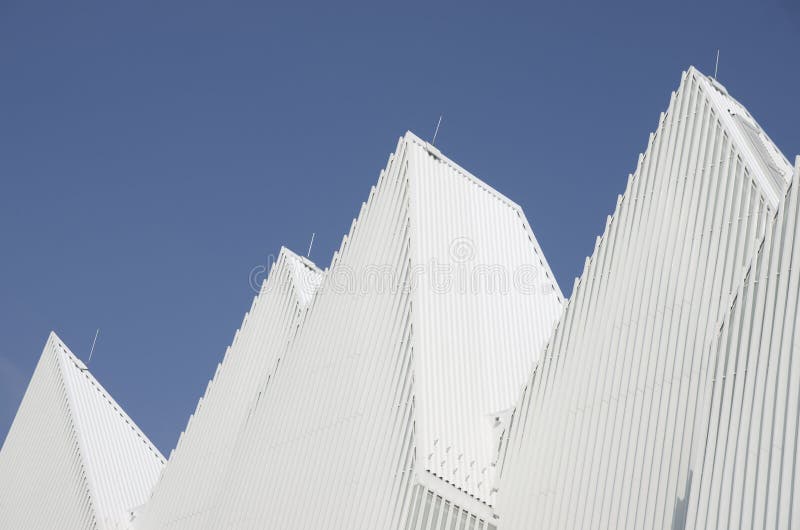 Unique white triangular shaped aluminum metal roof designed. Unique white triangular shaped aluminum metal roof designed.