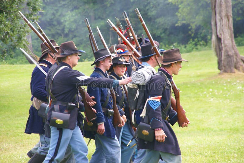 Union Civil War Reenactors Marching Editorial Photo Image of skirmish