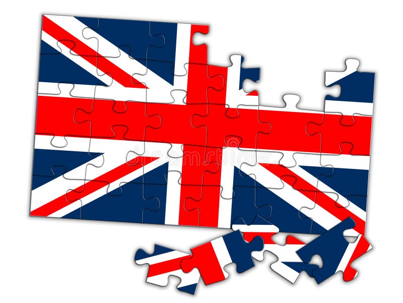 Union Jack-Puzzlespiel, Stücke nicht an Ort und Stelle BRITISCHE Flagge, die auseinander Konzept fällt lizenzfreie abbildung Union Jack-Puzzlespiel, Stücke nicht an Ort und Stelle BRITISCHE Flagge, die auseinander Konzept fällt lizenzfreie abbildung
