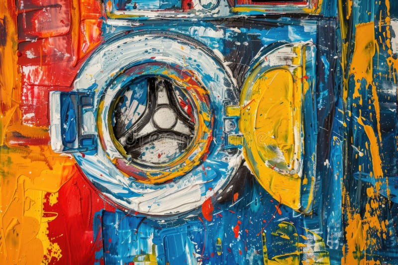 Unique abstract painting of a washing machine. Suitable for home decor or laundry-related designs stock photography