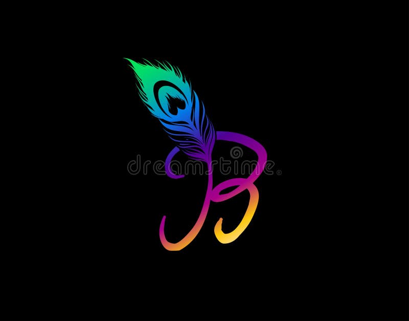 Unique B Letter Decorated With Exotic Peacock Feather royalty free illustration