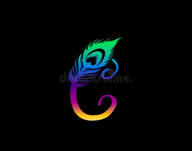Unique C Letter Decorated With Exotic Peacock Feather royalty free illustration