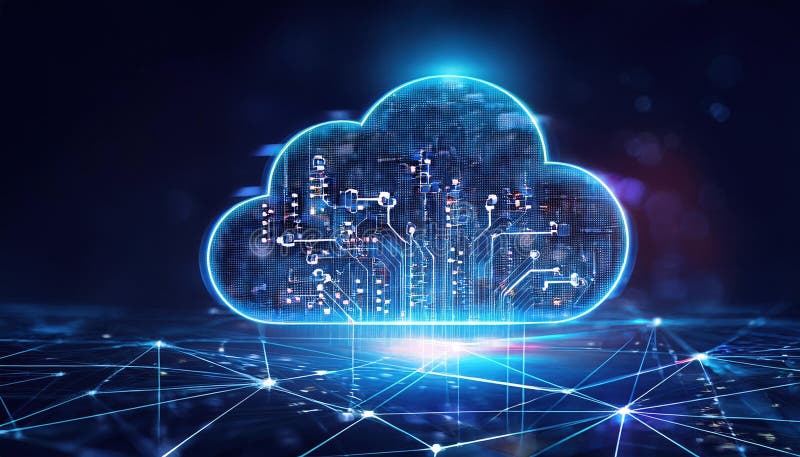 A Unique Cloud Formation Featuring an Intricate Circuit Design at Its Center Symbolizing the Intersection of Nature and Technology stock illustration
