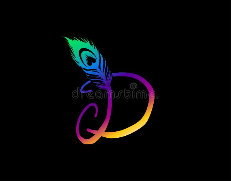 Unique D Letter Decorated With Exotic Peacock Feather vector illustration