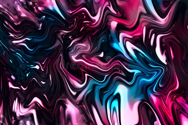 Digital fluid art technique dark background in black,blue and pink colors