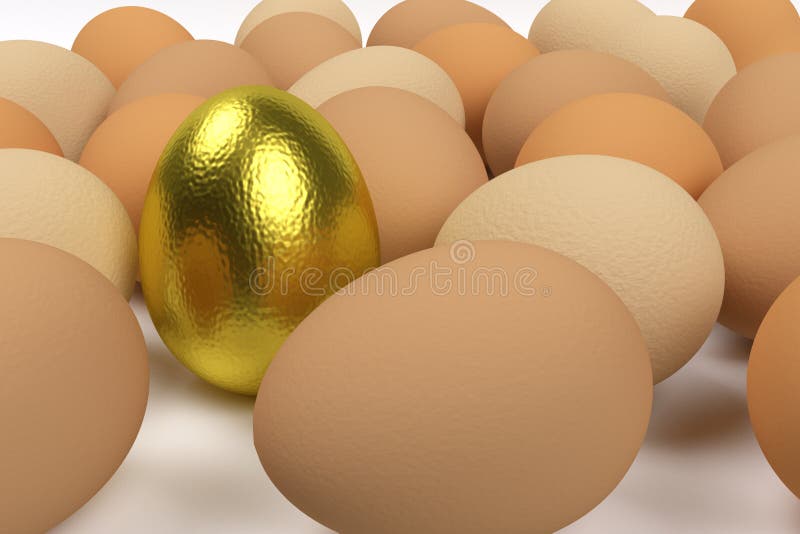 Unique golden egg in row of ordinary white eggs Vector Image