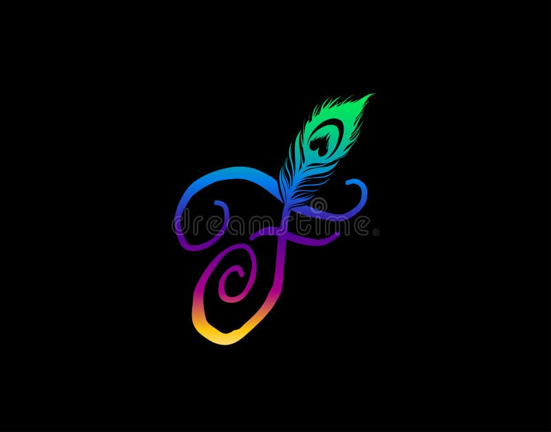 Unique F Letter Decorated With Exotic Peacock Feather royalty free illustration