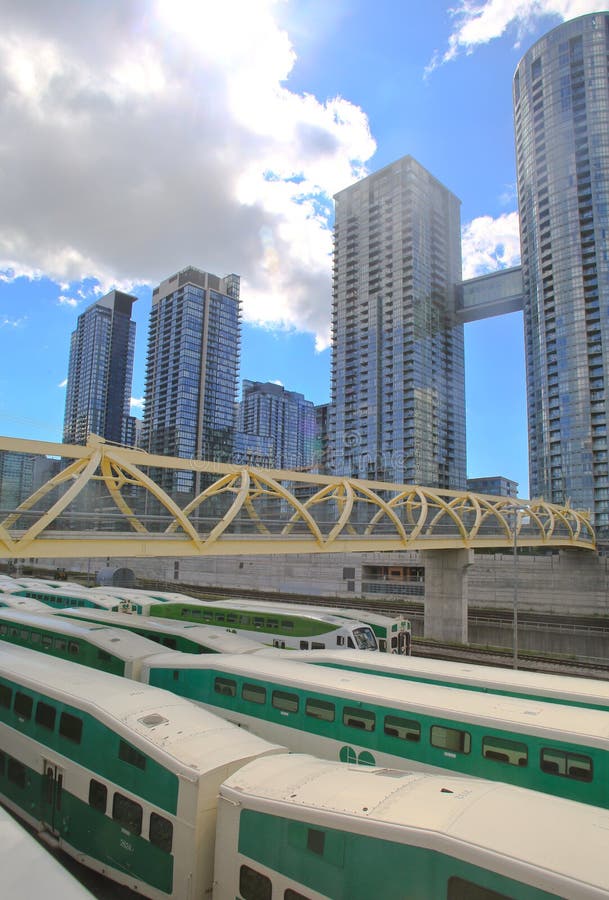 Unique Foot Bridge over Commuter Trains, Toronto, Ontario, Canada