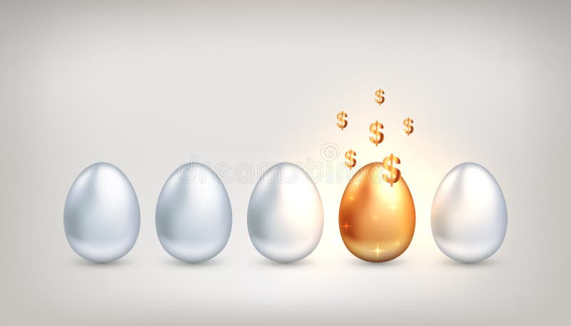 Unique golden egg in row of ordinary white eggs Vector Image