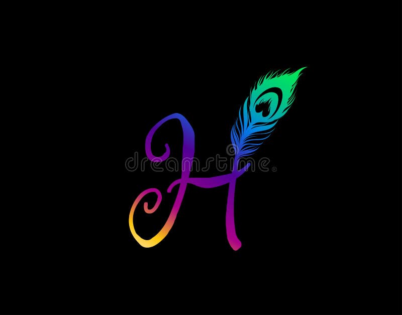 Unique H Letter Decorated With Exotic Peacock Feather stock illustration