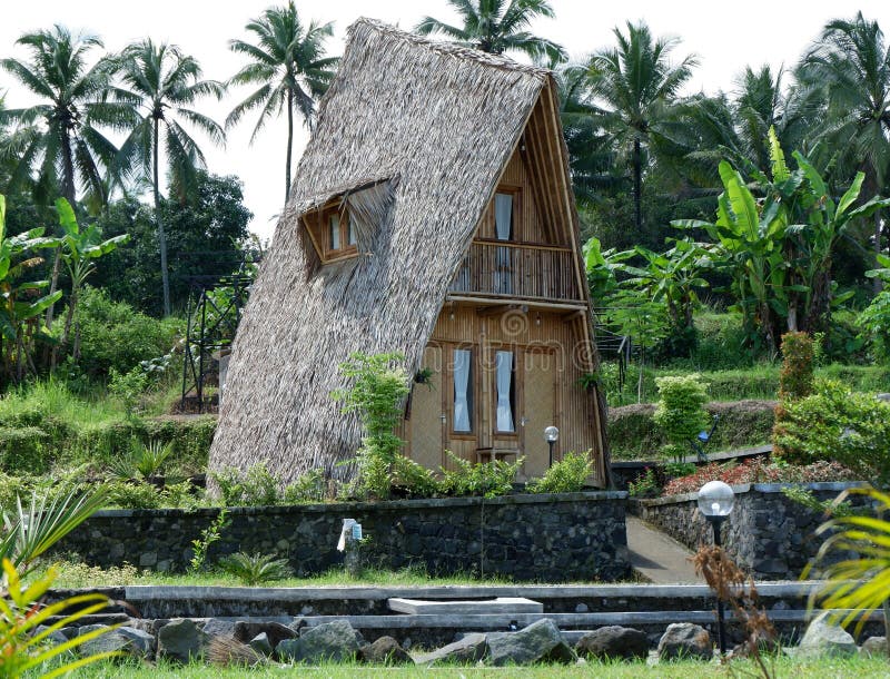 Bamboo Shingle Roof with Woven Bamboo Hanging Folk Art Stock Image Image of roofing, house