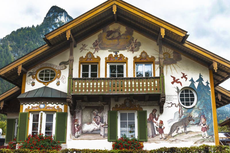 Artistically painted Red Hoodie house in Oberammergau. Germany. Artistically painted Red Hoodie house in Oberammergau. Germany