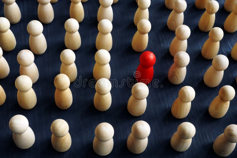 Unique, individual and think differently. Crowd of wooden figures