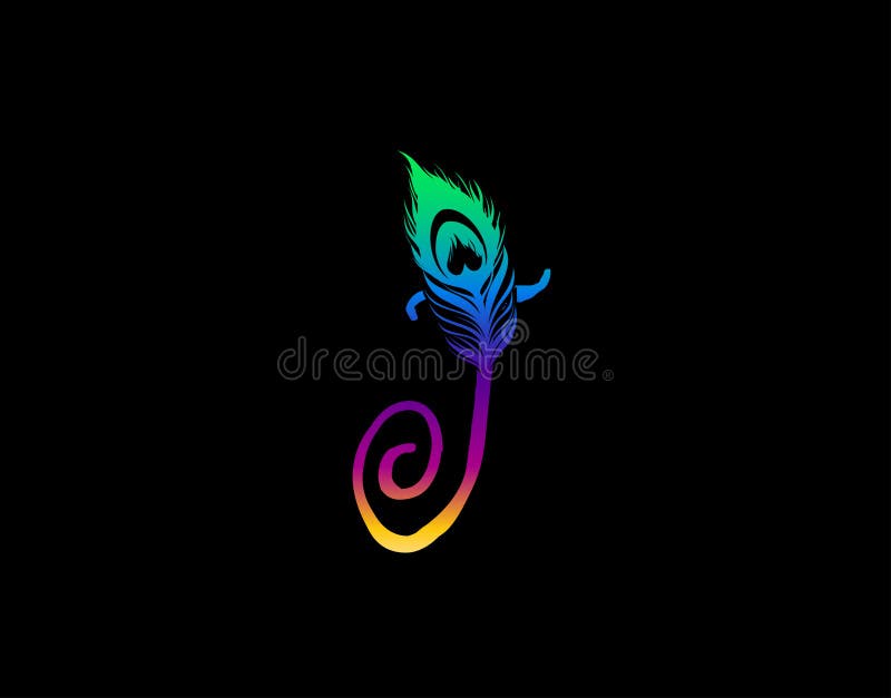 Unique J Letter Decorated With Exotic Peacock Feather royalty free illustration