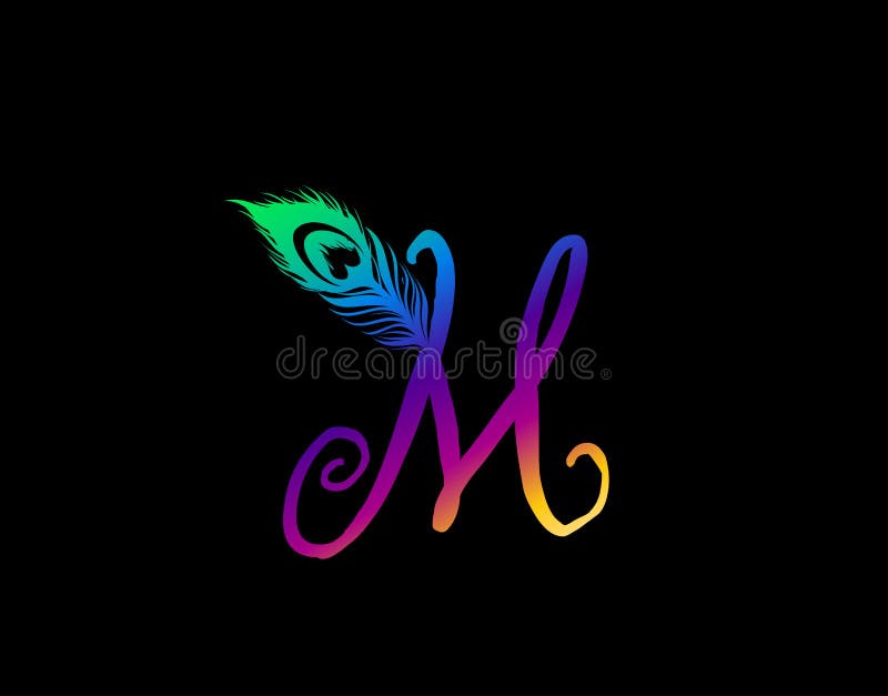 Unique M Letter Decorated With Exotic Peacock Feather vector illustration