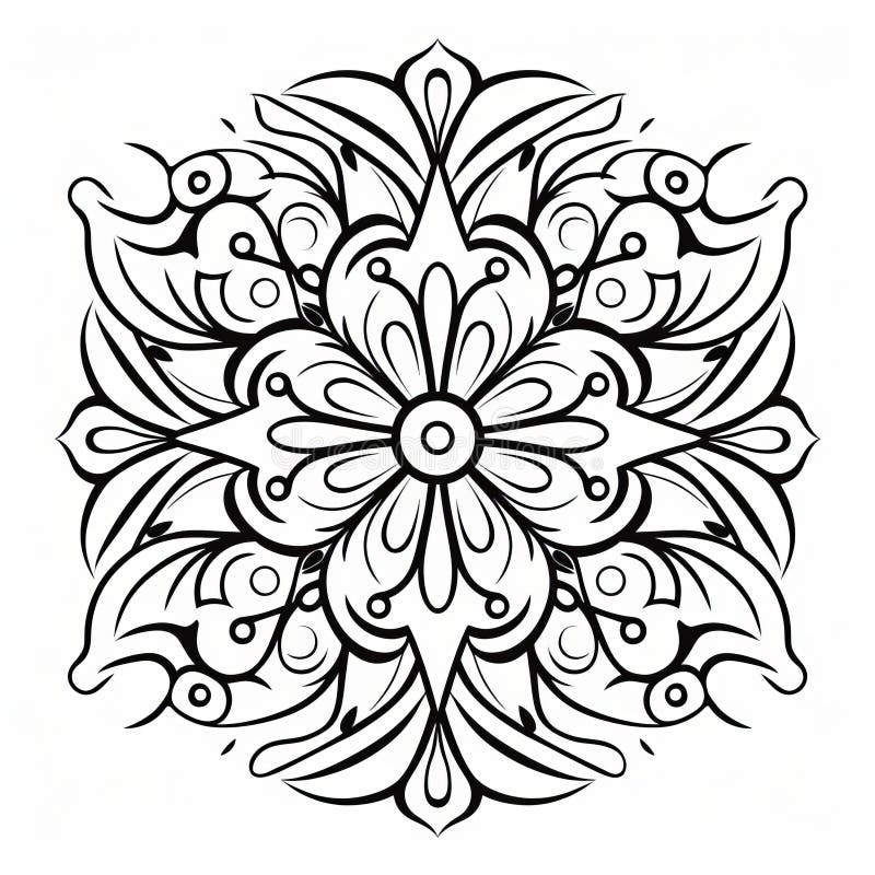 Unique Mandala Coloring Page With Ancient Floral Pattern royalty free illustration