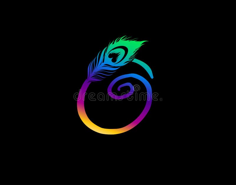 Unique O Letter Decorated With Exotic Peacock Feather stock illustration