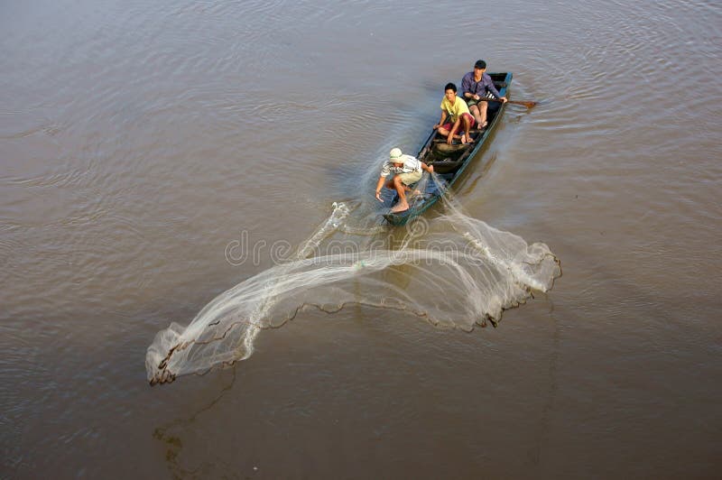 Two Fisherman Catching Fish by Net Editorial Stock Photo - Image