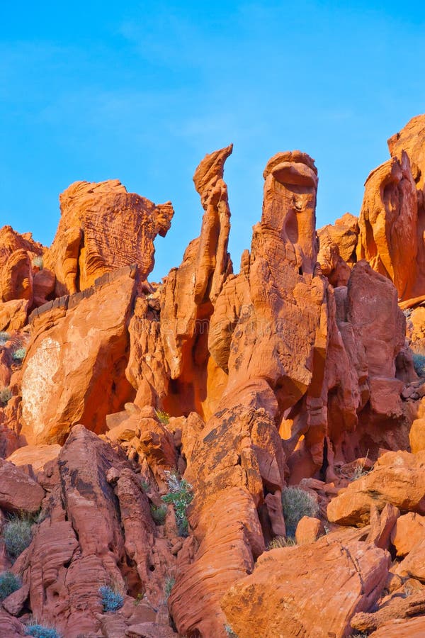 The unique red sandstone rock formations in Valley of Fire State