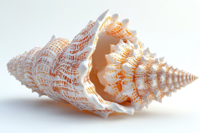 Unique spiral seashell located on a simple background, showcasing intricate patterns and colors in an artistic royalty free illustration