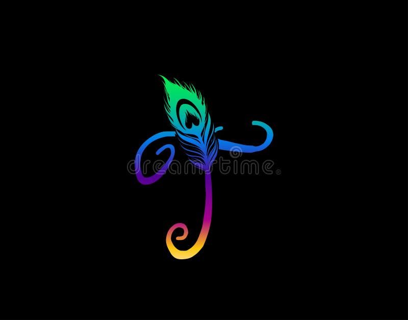 Unique T Letter Decorated With Exotic Peacock Feather royalty free illustration