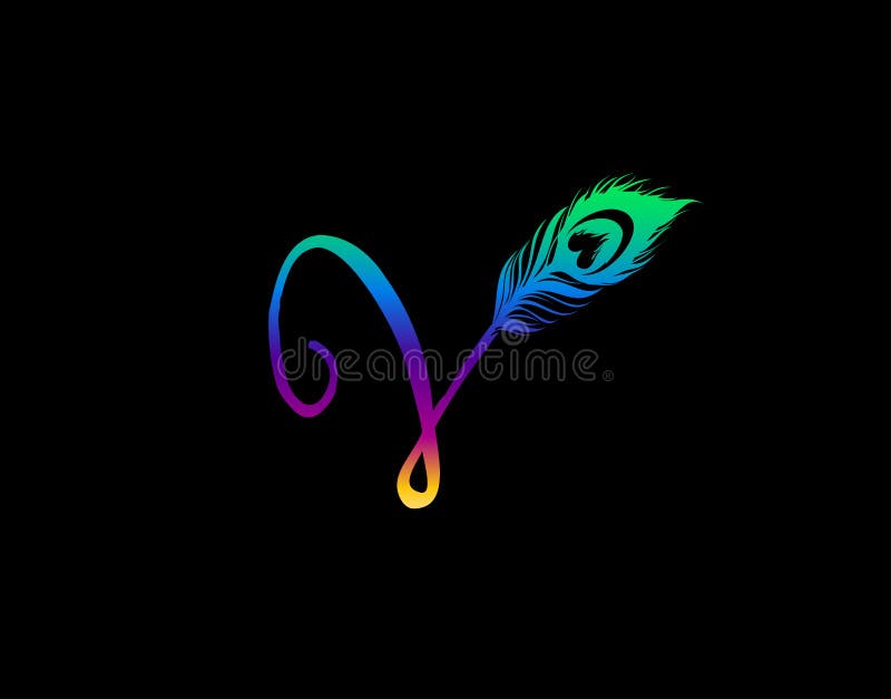 Unique V Letter Decorated With Exotic Peacock Feather stock illustration
