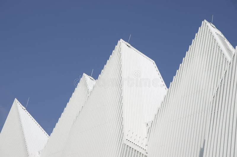 Unique white triangular shaped aluminum metal roof designed