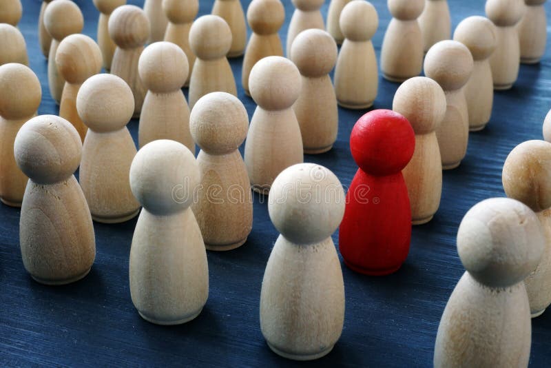 Uniqueness, Individuality And Difference. Red Wooden Figure In A Crowd ...