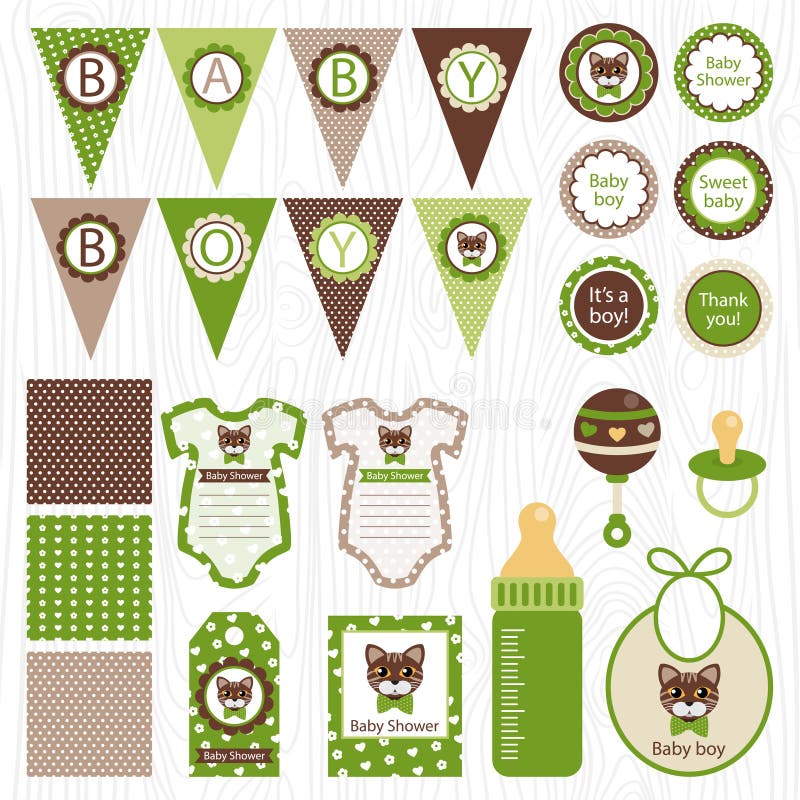 Unisex baby shower set of elements for design. EPS. Unisex baby shower illustrations