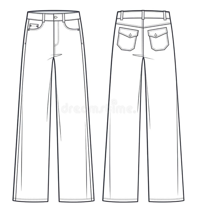 Unisex Jeans Pants Fashion Flat Technical Drawing Template. Stock ...