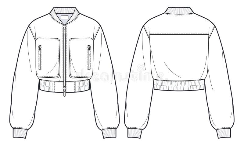 Unisex Zip-up Bomber Jacket Fashion Flat Technical Drawing Template ...