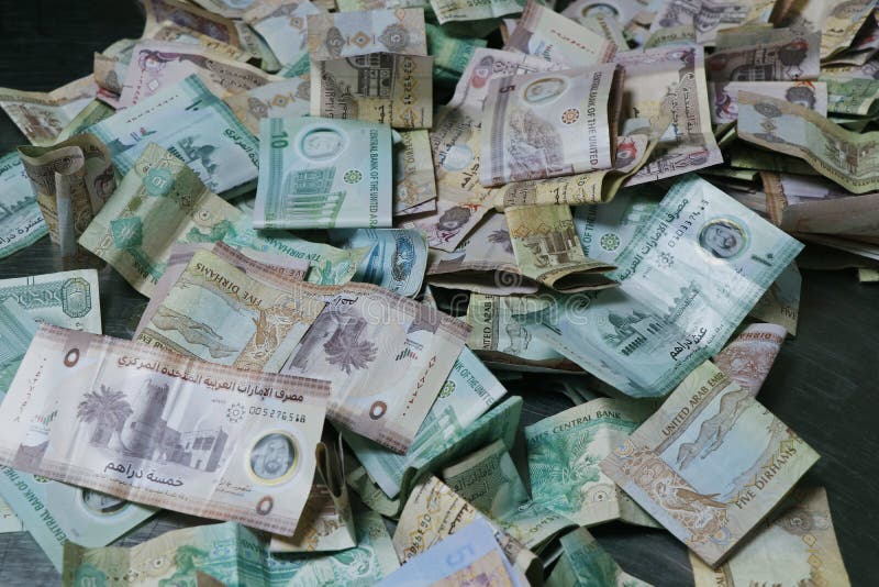 United Arab Emirates Currency Known As UAE Dirhams In Close Up Stock united-arab-emirates-currency-known-as-uae-dirhams-in-close-up-stock