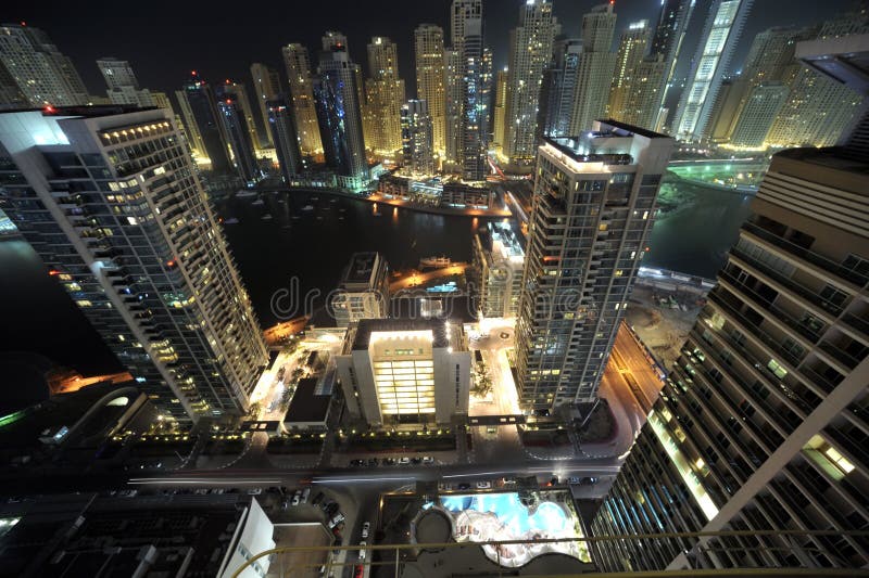 United Arab Emirates: Dubai skyline at night, an impressive view of the new city in the area of dubai marina. the second largest manmade marina in the world. a residental district