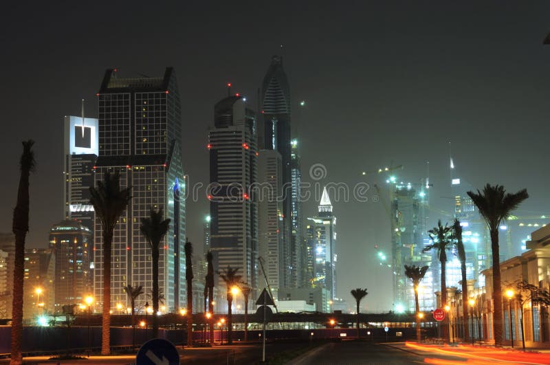 United Arab Emirates: Dubai skyline at night; nice view of the city from the creek , district of deira