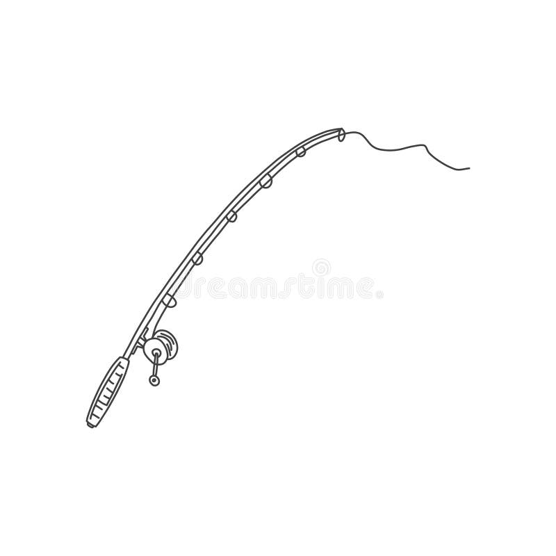 United Fishing Rod, Sketch Hand Drawn Fish Art Stock Illustration