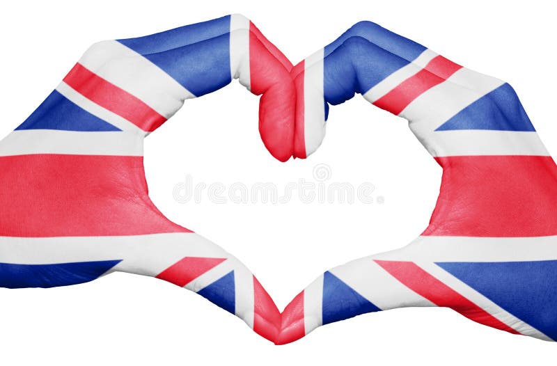 United kingdom flag painted on hands forming a heart isolated on white background, UK national and patriotism concept royalty free stock image United kingdom flag painted on hands forming a heart isolated on white background, UK national and patriotism concept royalty free stock image