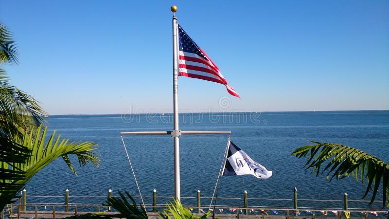United States of America flag, flying over Tampa Bay Florida stock images United States of America flag, flying over Tampa Bay Florida stock images