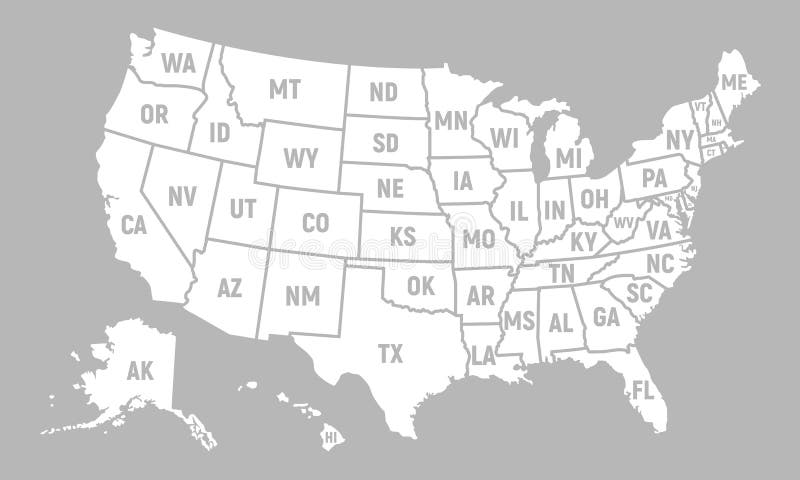 United States Of America Map With Short State Names Usa Map Background