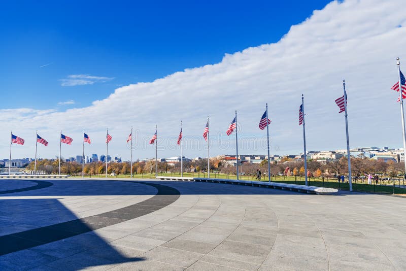 United States Flags at the Base of Washington Memorial in Washington D