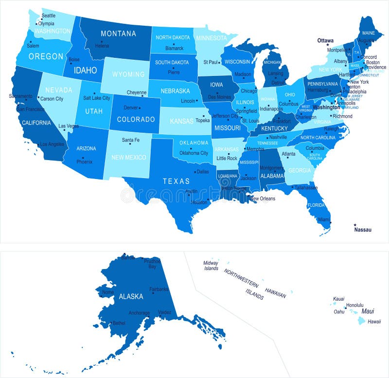 United States Map Cities Regions Vector Stock Illustration