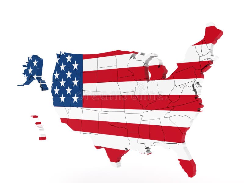 United States Map with Flag 3d render