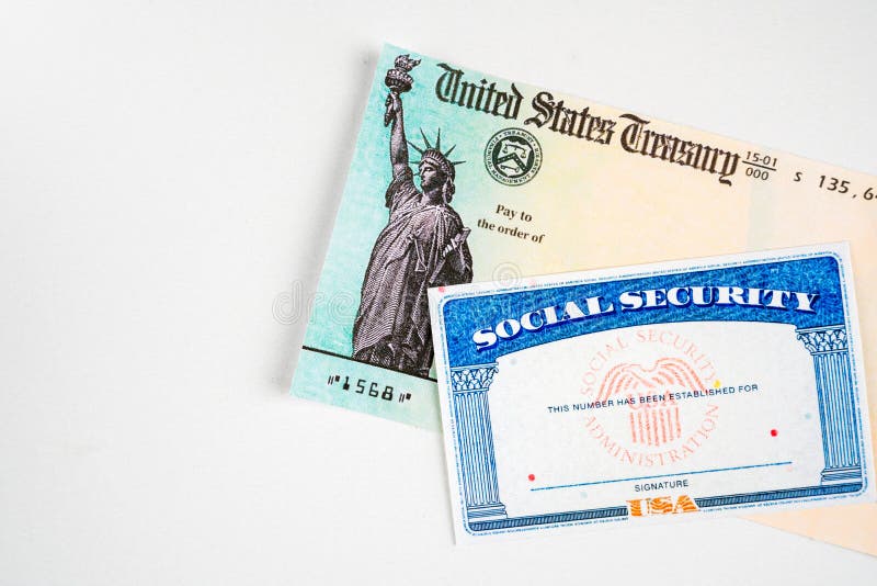 United states treasury stimulus check and social security card isolated