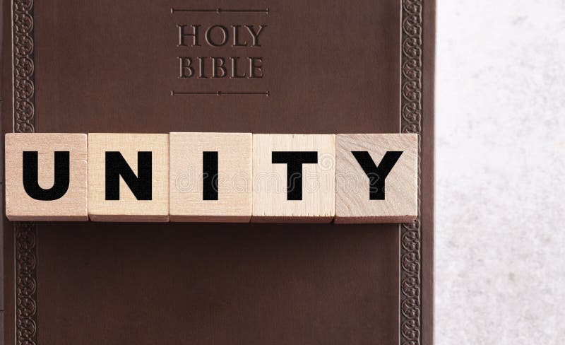 Unity Spelled in Blocks on a Leather Holy Bible