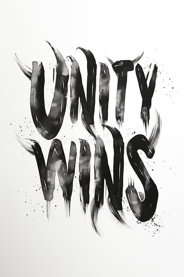 Unity wins in black brushstroke typography with abstract design royalty free stock photos