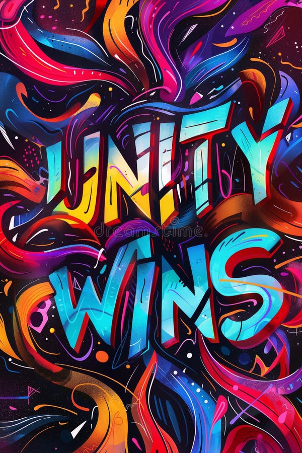 Unity wins colorful abstract graffiti with vibrant strokes and patterns royalty free stock images