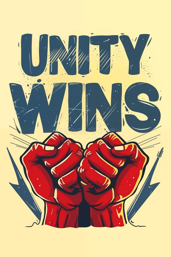 Unity wins poster featuring two raised fists with bold text royalty free stock photos