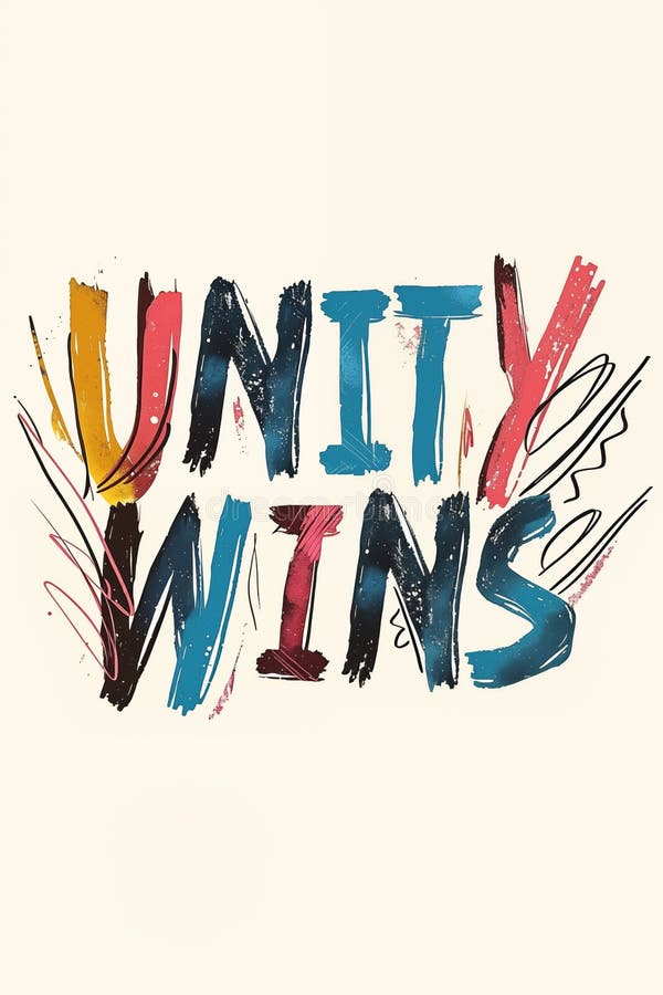 Unity wins quote with colorful brush strokes on white background royalty free stock photo