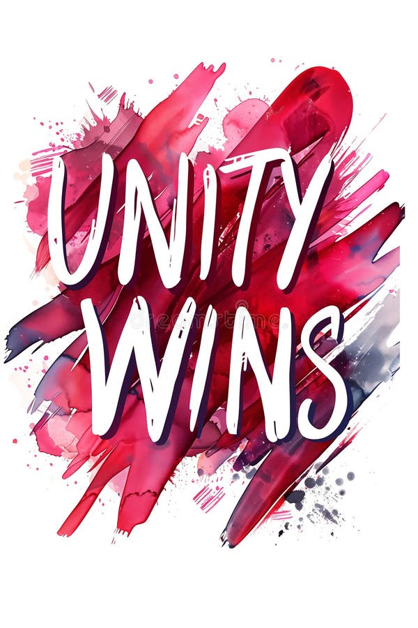 Unity wins text on abstract red background with brush strokes royalty free stock photos